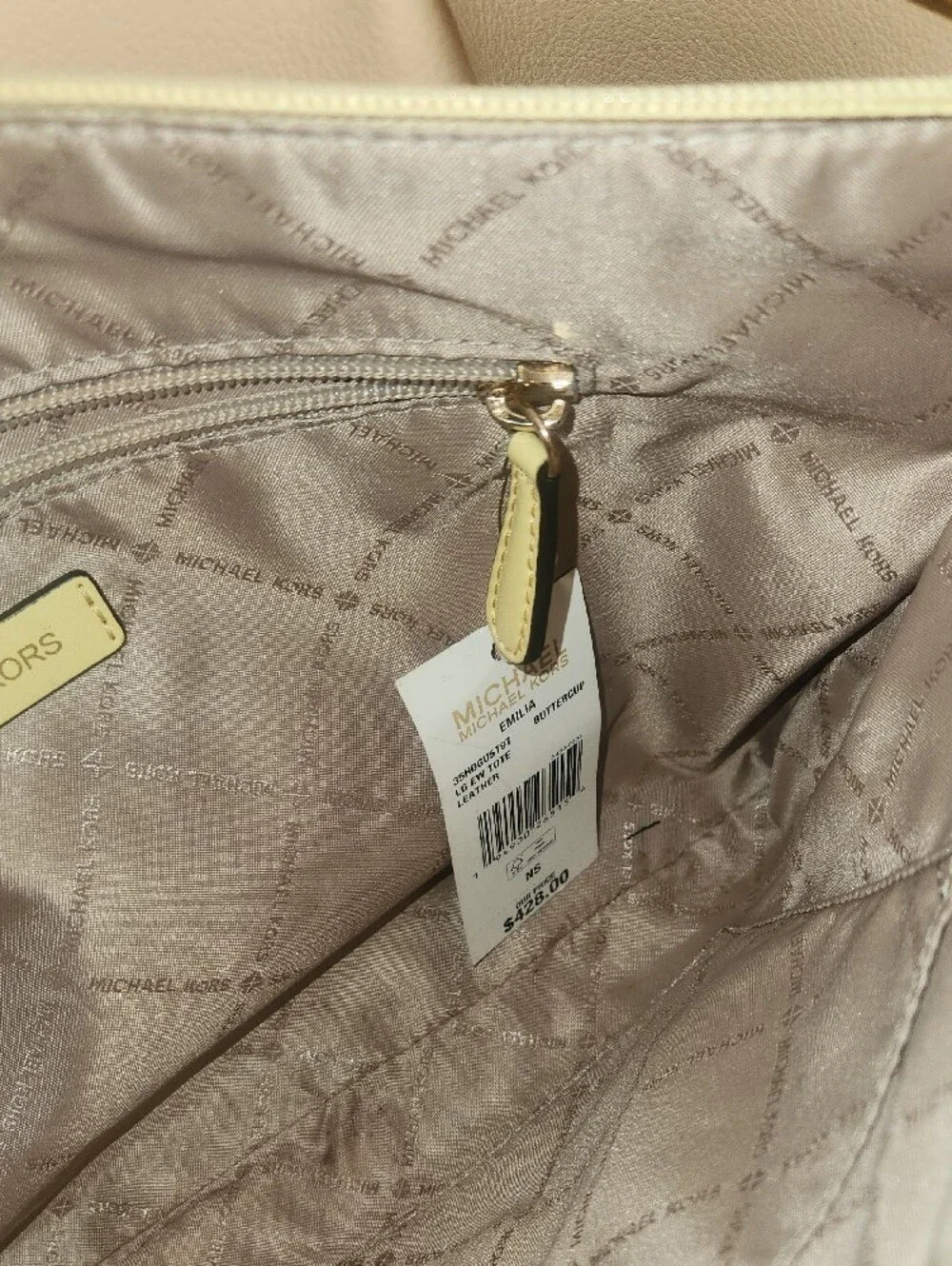 Michael Kors Light Yellow Pebbled Leather Tote with Gold Hardware